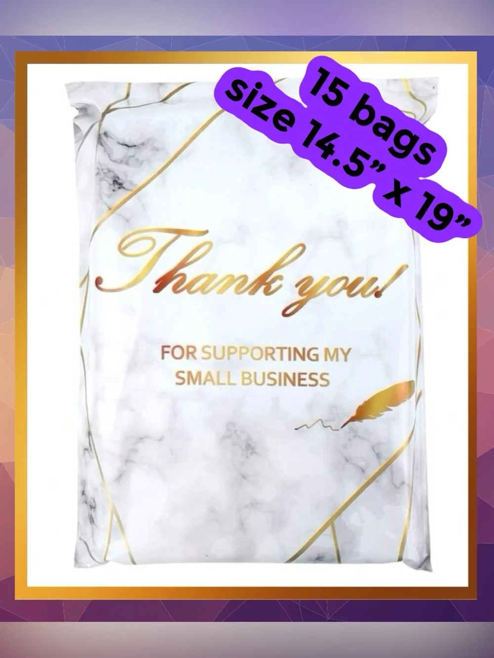 POLYMAILERS • 14.5x19 Inch • 15 Pcs • Marble Thank You Polymailers New